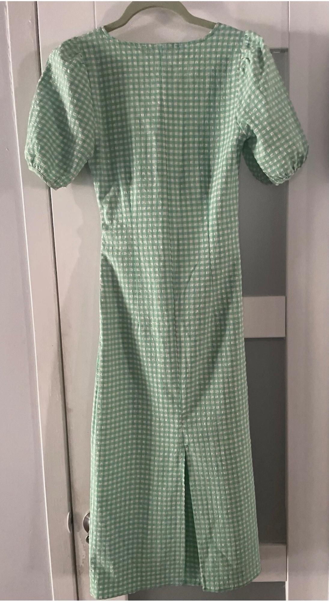GREEN PUFF SLEEVES MIDI CUTOUT DRESS - Image 4