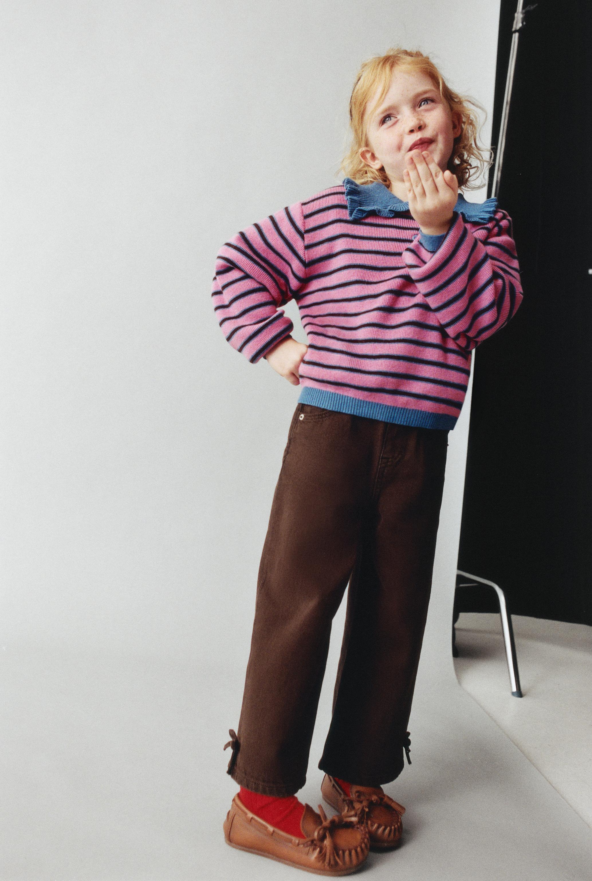 STRIPED KNIT POLO SHIRT — Pink