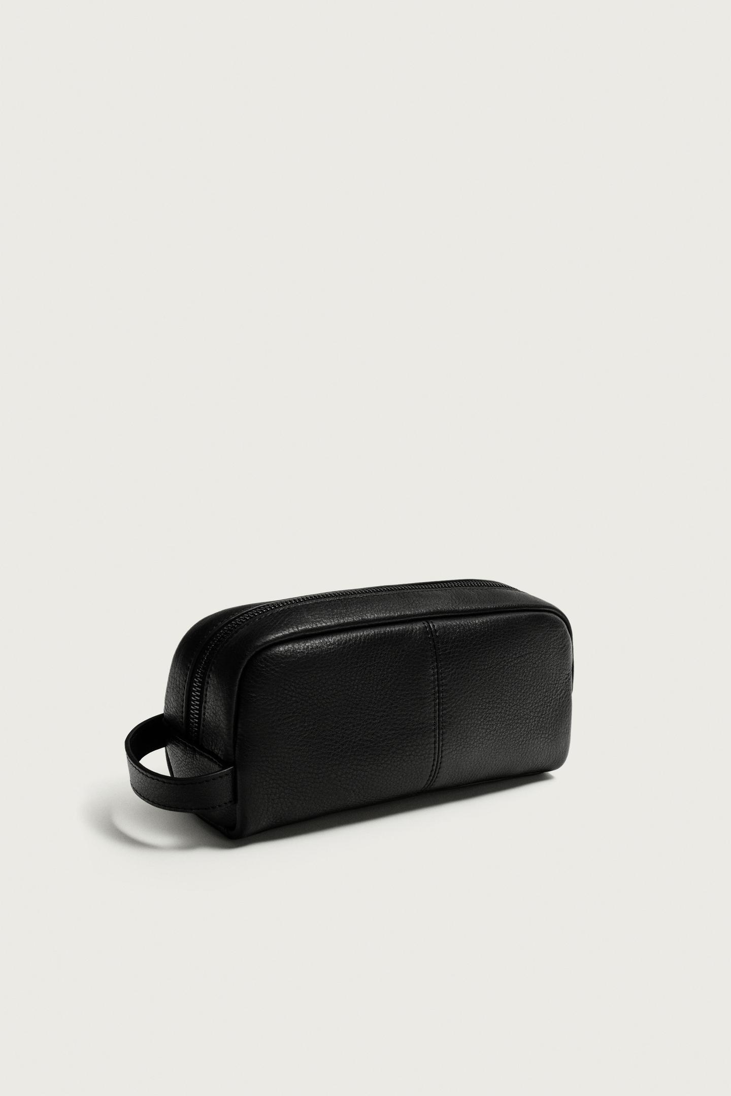 Мужской несессер Zara Leather Toiletry Bag, цвет: Чёрный — фото 2