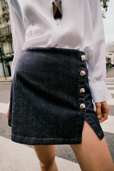 Z1975 DENIM SKORT WITH CROSSOVER BUTTONS - Blue by Zara