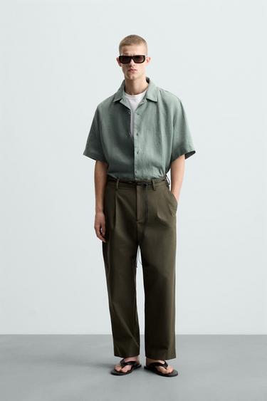 CAMISA RELAXED FIT LINO - Verde gris de Zara - Imagen 0