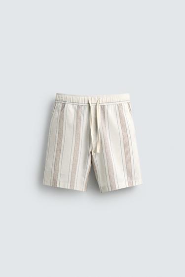 STRIPED TEXTURED BERMUDA SHORTS - White by Zara