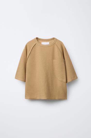 Zara STRUCTURED POCKET T-SHIRT - Caramel