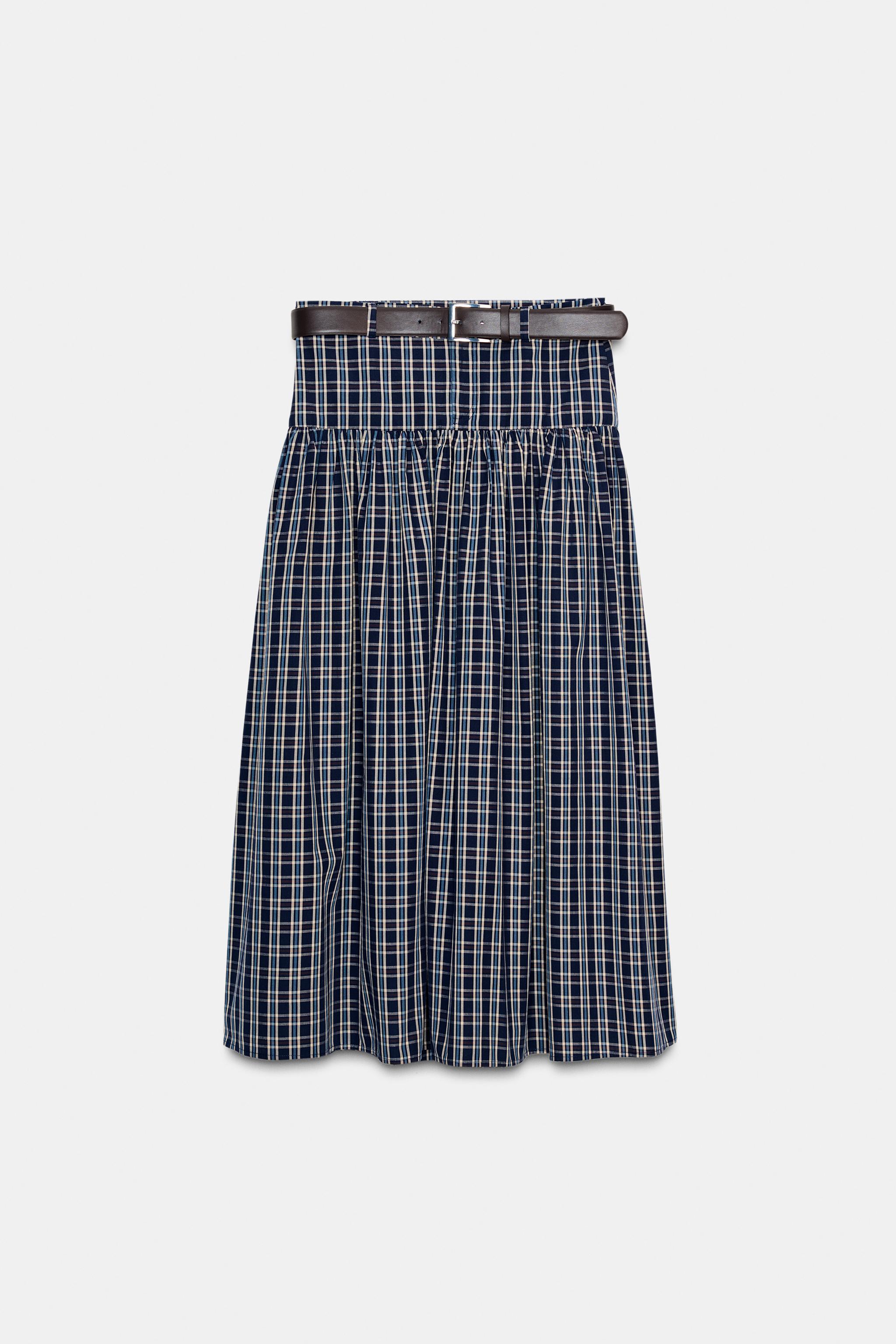 PLAID MIDI SKIRT WITH BELT