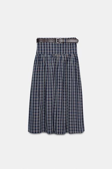 JUPE MI-LONGUE À CARREAUX AVEC CEINTURE - Bleu / Bleu marine de Zara - Image 5