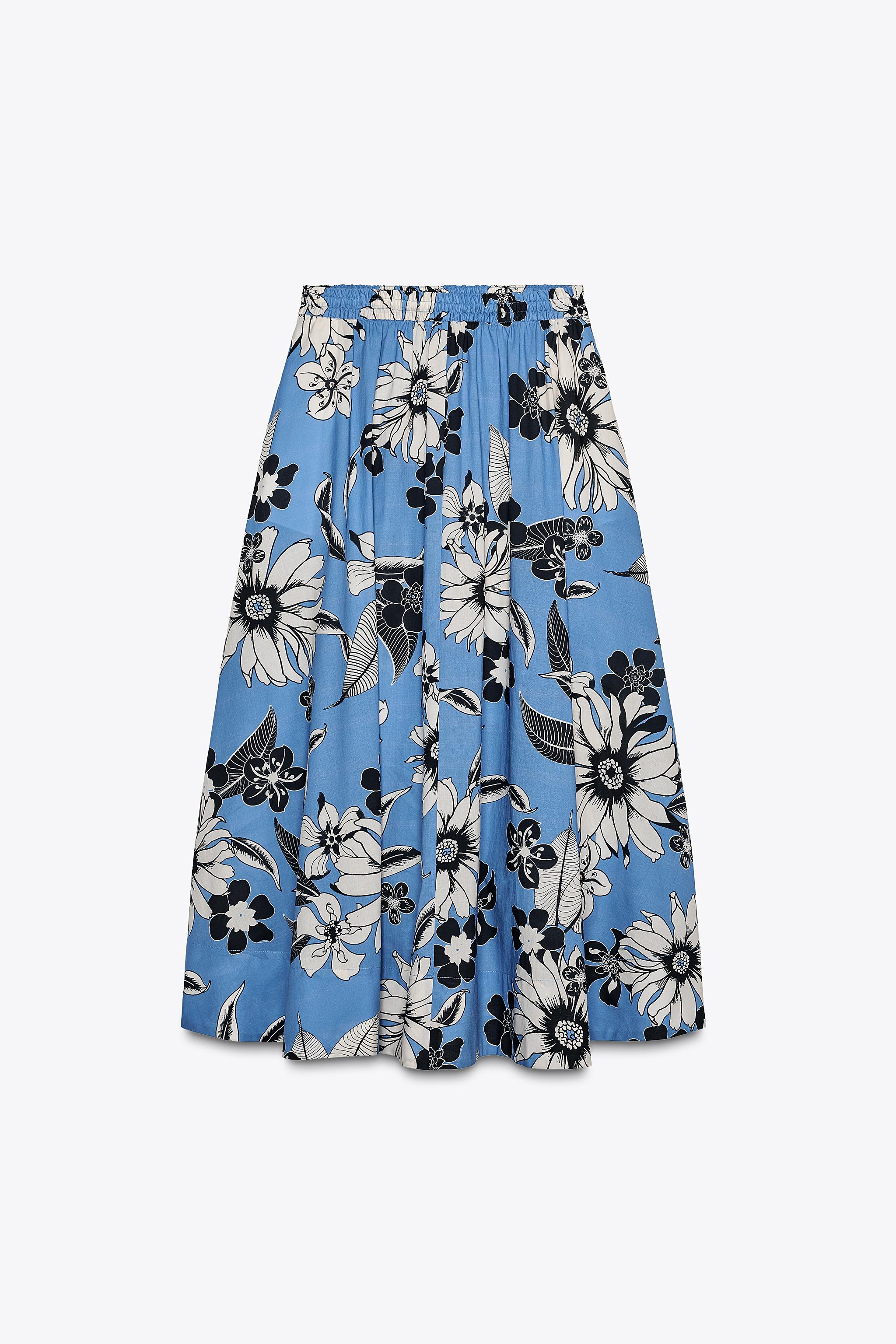 ZW COLLECTION PRINTED MIDI SKIRT - Bluish | ZARA United States