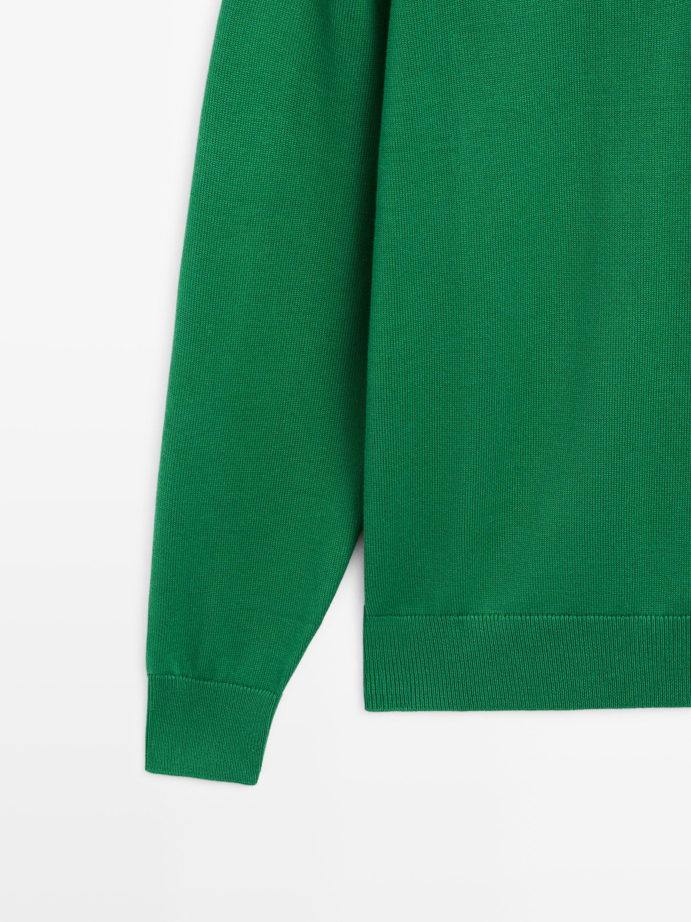 Cotton knit polo collar sweater