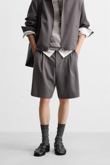 PLEATED RELAXED FIT BERMUDA SHORTS - Grey by Zara - Image 1