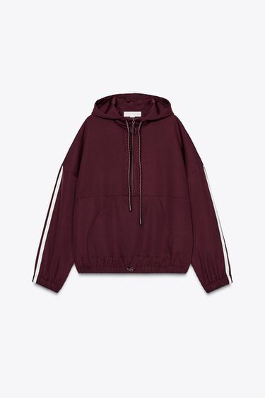 HOODED JACKET WITH SIDE TAPING - Burgundy by Zara