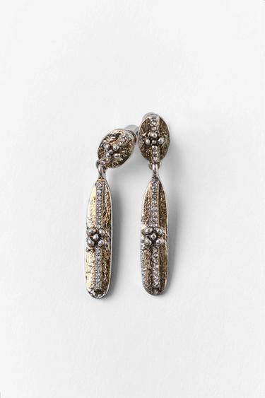 Zara SPARKLY METAL EARRINGS - Silver
