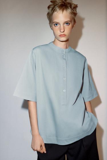 Zara ZW COLLECTION SHORT SLEEVE SHIRT - Blue gray