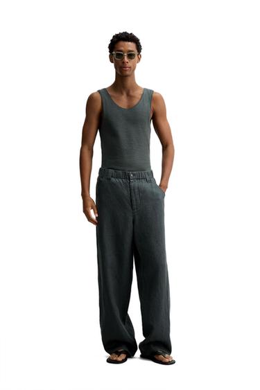 COTTON - HEMP RIBBED TANK TOP - Anthracite grey by Zara