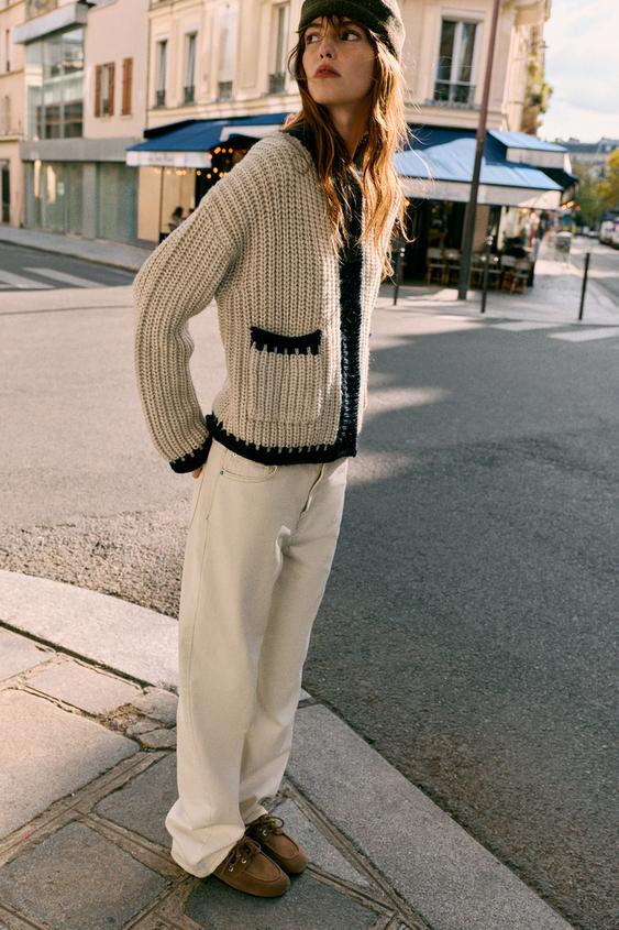 CONTRAST TRIM CARDIGAN - Light camel by Zara - Image 0