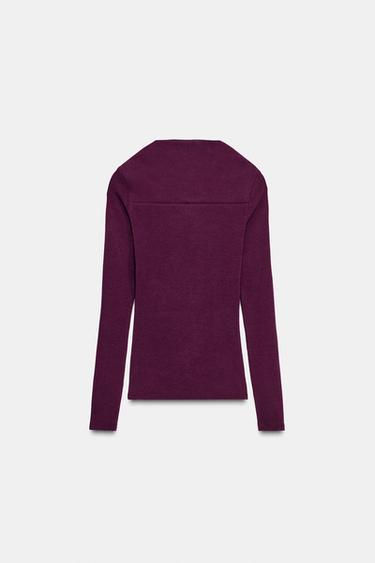 T-SHIRT CÔTELÉ À MANCHES LONGUES - Vin de Zara - Image 6