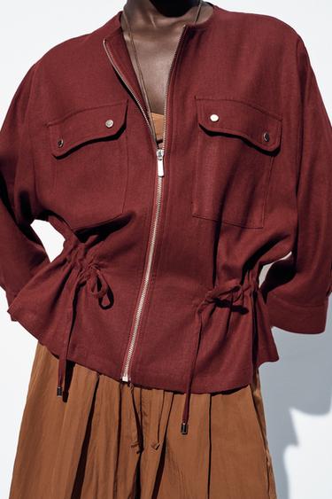LINEN BLEND SAFARI JACKET - Burgundy by Zara - Image 1