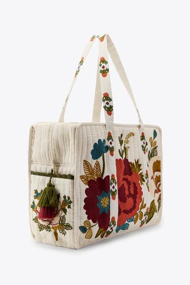 SAC MATELASSÉ BRODERIES FLEURS - Écru de Zara - Image 1