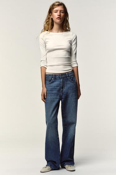 Zara BUTTON RIBBED T-SHIRT - White