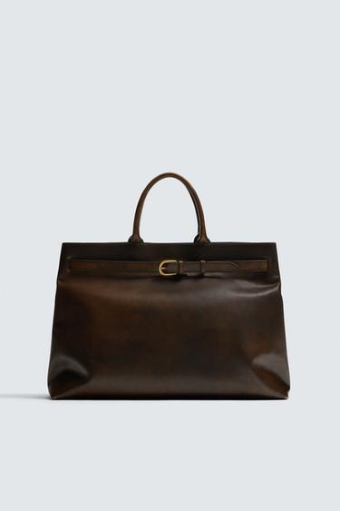 حقيبة يد جلدية - بني الخاص بـ Zara