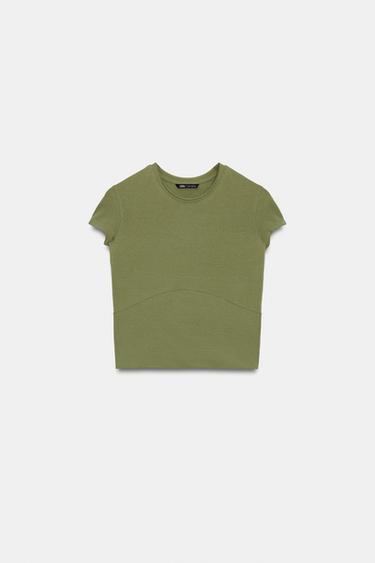 CAMISETA CROP COSTURAS - Khaki de Zara