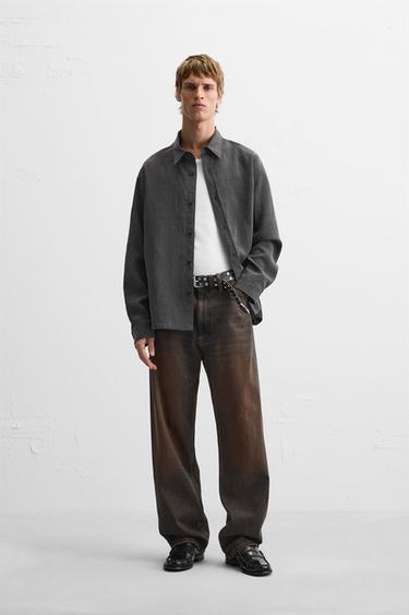 STRIPED LYOCELL BLEND SHIRT - Anthracite Grey by Zara - Image 0