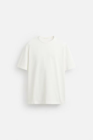 Zara HEAVYWEIGHT RIBBED T-SHIRT - Oyster-white