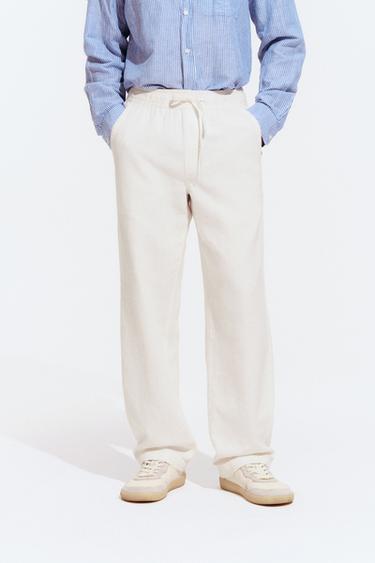 TEXTURED RELAXED FIT TROUSERS - Oyster-white by Zara