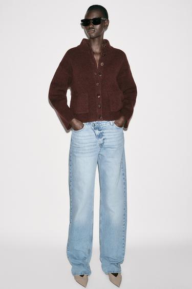 Zara HIGH COLLAR CARDIGAN - Brown