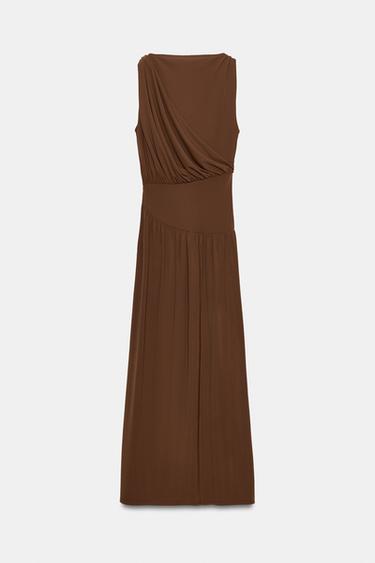 ROBE LONGUE AVEC CEINTURE LATÉRALE - Vert huile de Zara - Image 6