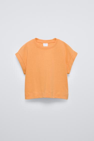 T-SHIRT À MANCHES À REVERS - Rouge orangé de Zara - Image 0