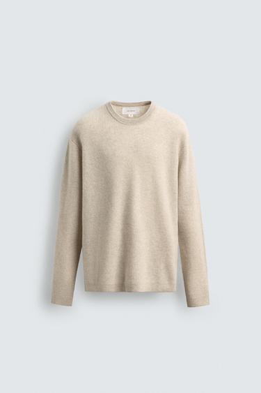 Zara 100% 喀什米爾山羊絨羅紋針織衫 - 裸色 / 斑紋