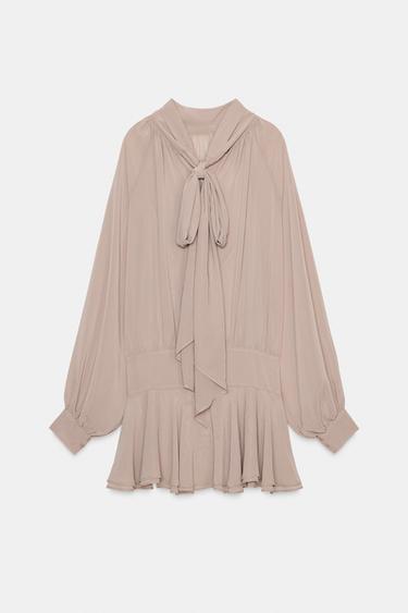 SHORT FLOWING DRESS WITH TIE DETAIL - Dark straw by Zara - Image 5