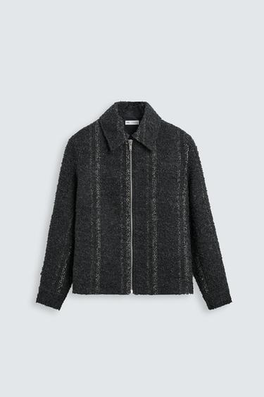 STRIPED TEXTURED OVERSHIRT - Dark grey by Zara