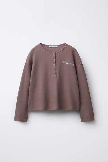 AGES 6-14 / WAFFLE KNIT PYJAMAS WITH EMBROIDERED TEXT - Aubergine by Zara - Image 1