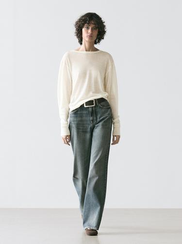 T-shirt léger en laine et lin mélangés - Écru de Zara - Image 0