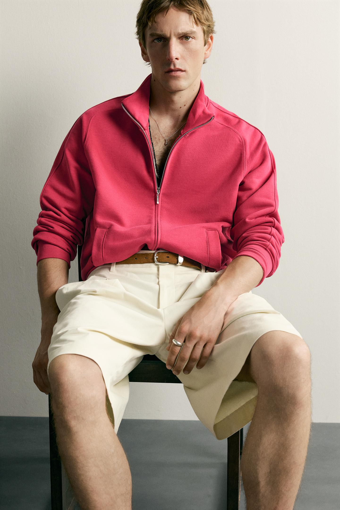 Мужская толстовка Zara Relaxed Fit Zip-Up, цвет: Фуксия — фото 5