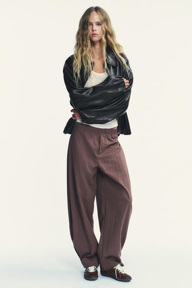 VESTE EN CUIR DAIM - Marron foncé de Zara