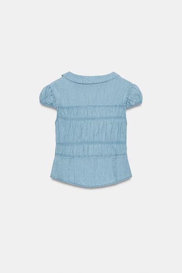 CHEMISE À PLIS ET COL CLAUDINE - Bleu de Zara - Image 6