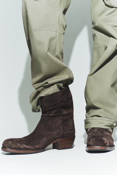 SPLIT SUEDE HEELED ANKLE BOOTS - Brown by Zara - Image 1