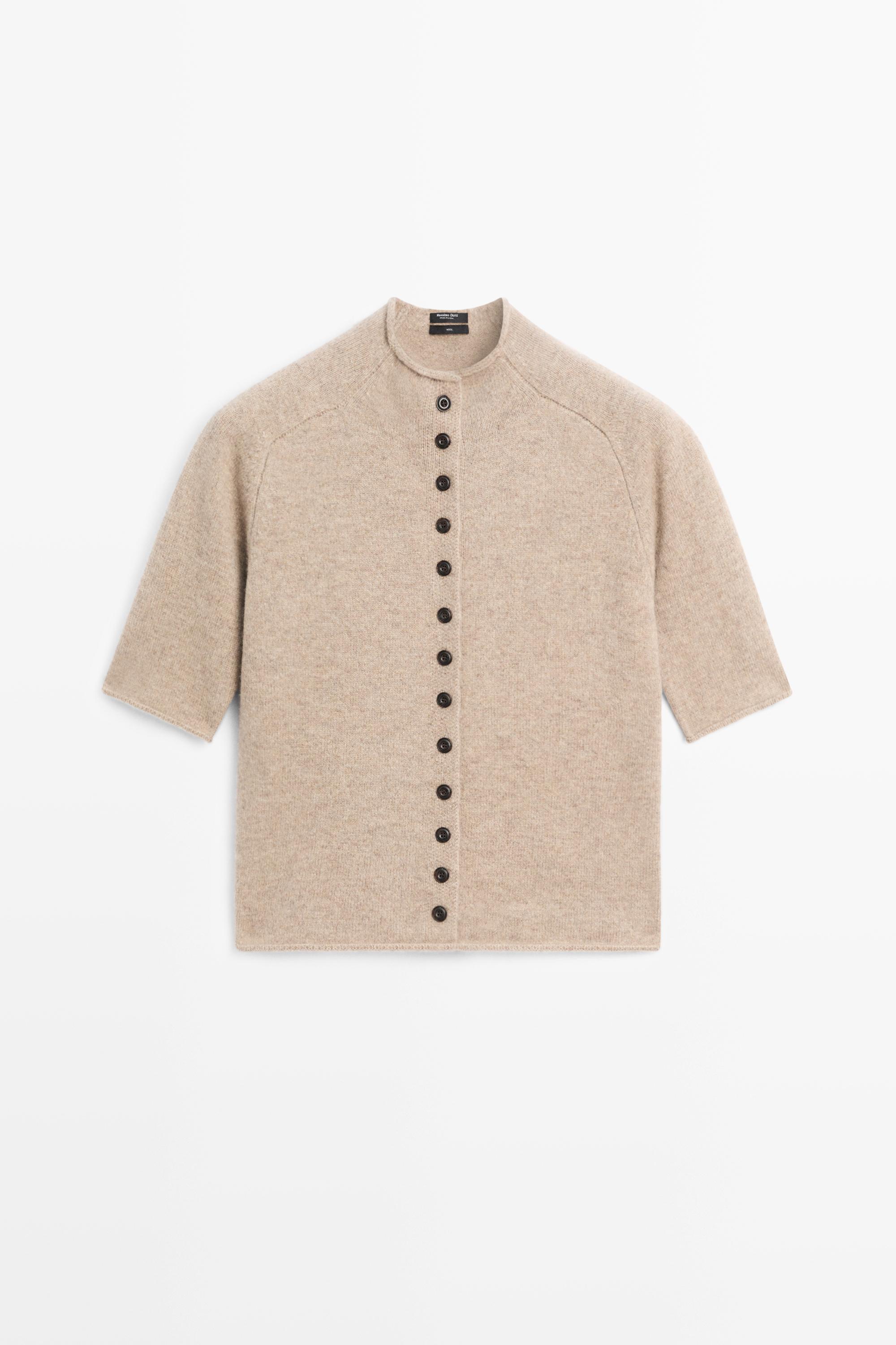 Cardigan en maille 100 % laine à col cheminée