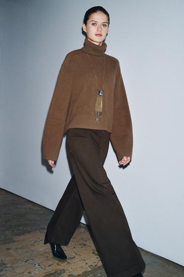 95% WOOL HIGH NECK JUMPER - Light brown by Zara