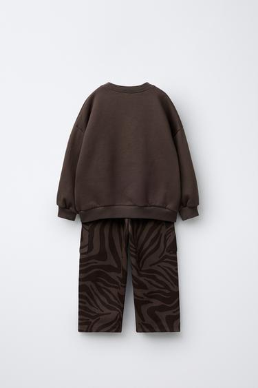 PRINTED JOGGING SWEATSHIRT AND TROUSERS SET - Khaki by Zara - Image 1