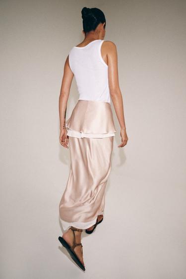 JUPE FLUIDE SATINÉE ZW COLLECTION - rose poudré de Zara - Image 2