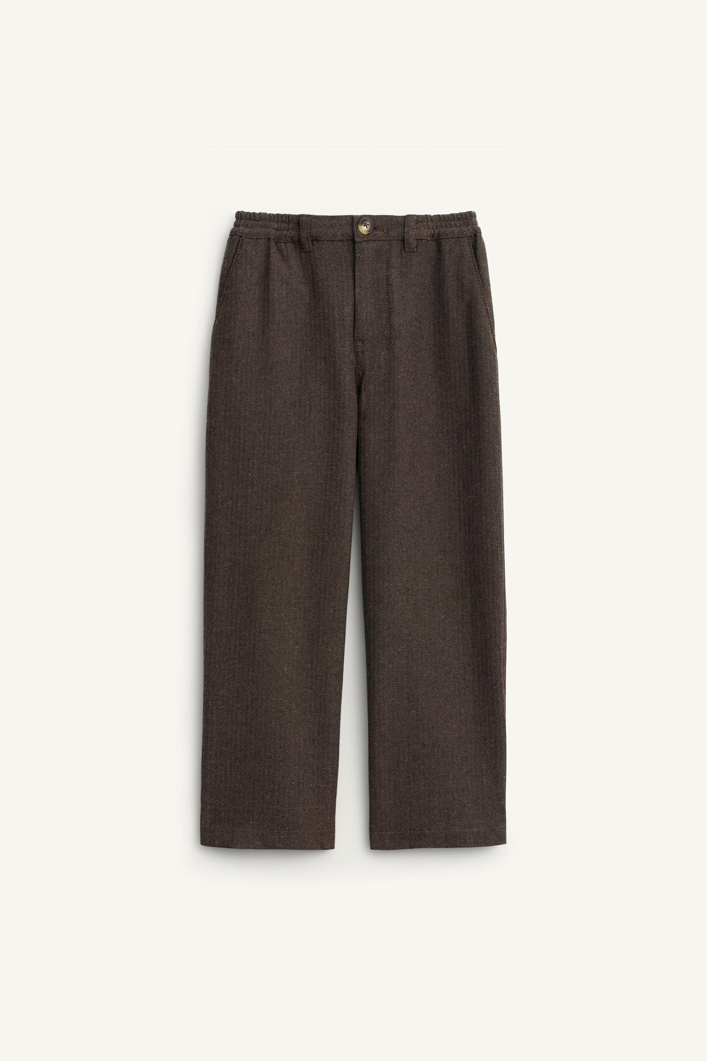 LIMITED EDITION HERRINGBONE STRAIGHT-LEG PANTS - Taupe gray