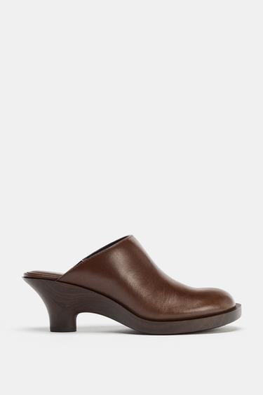 ZUECO TACÓN PIEL - Marrón de Zara - Imagen 0