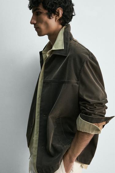 BLOUSON COUPE BOXY DÉLAVÉ - Marron de Zara - Image 4