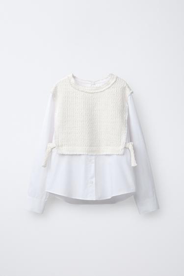 ОДНОТОННАЯ РУБАШКА С КОНТРАСТНЫМ ЖИЛЕТОМ И БАНТАМИ — ЭКРЮ от Zara — изображение 0
