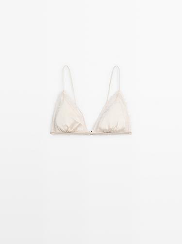 Zara Silk and lace triangle bralette - Ecru