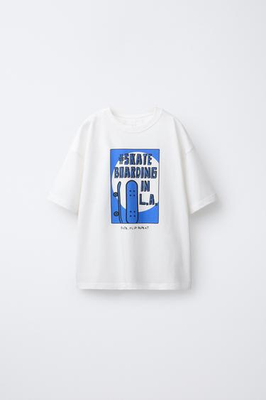Zara SKATE PRINT T-SHIRT - Oyster-white