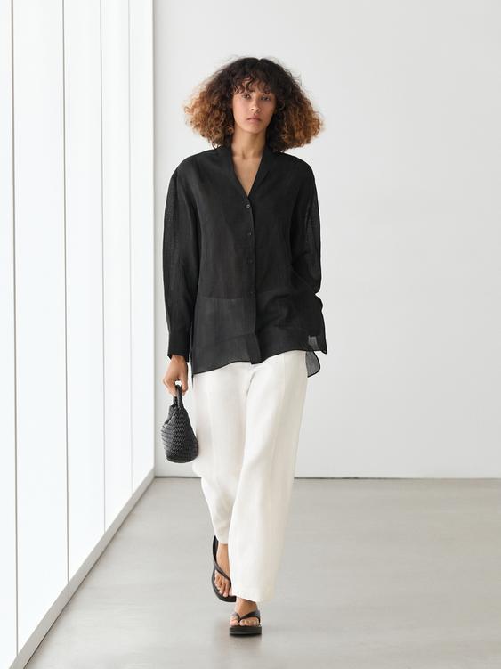 Flowing semi-sheer shirt with chest detail from Zara - $130
