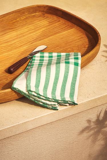 PACK OF CHECK DYED COTTON NAPKINS (PACK OF 2) - Green by Zara